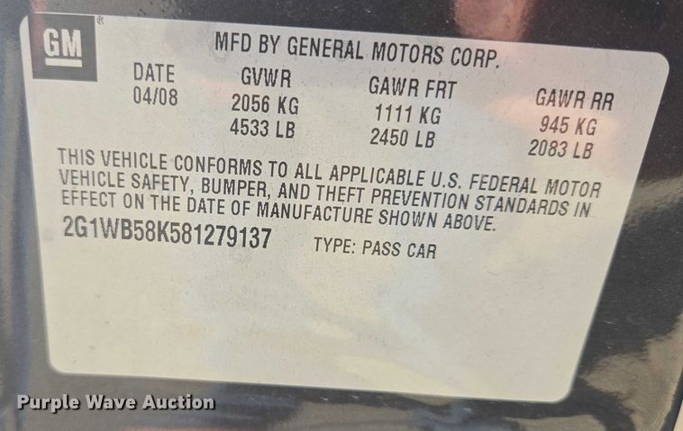 image for item DY0991 2008 Chevrolet Impala 