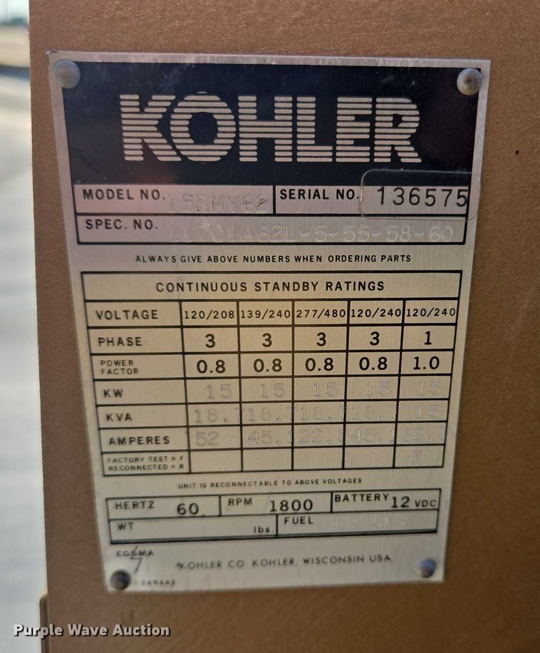 image for item DY1011 Kohler R Series generator