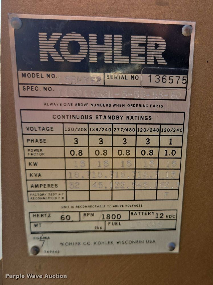 image for item DY1011 Kohler R Series generator