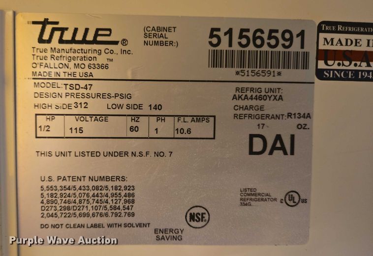 image for item DY1037 True Manufacturing TSD-47 refrigerator