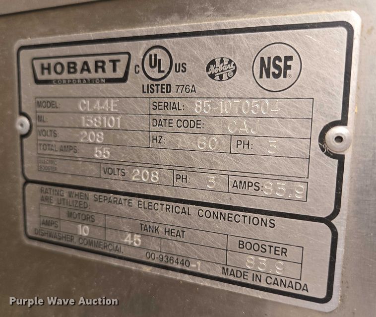 image for item DY1042 Hobart CL44E dish washer