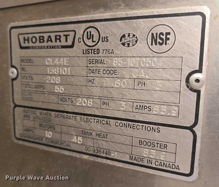 image for item DY1042 Hobart CL44E dish washer