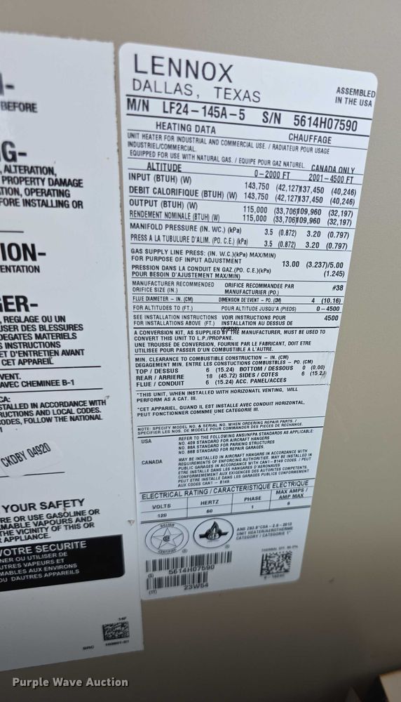 image for item DZ6037 (2) Lennox furnace units