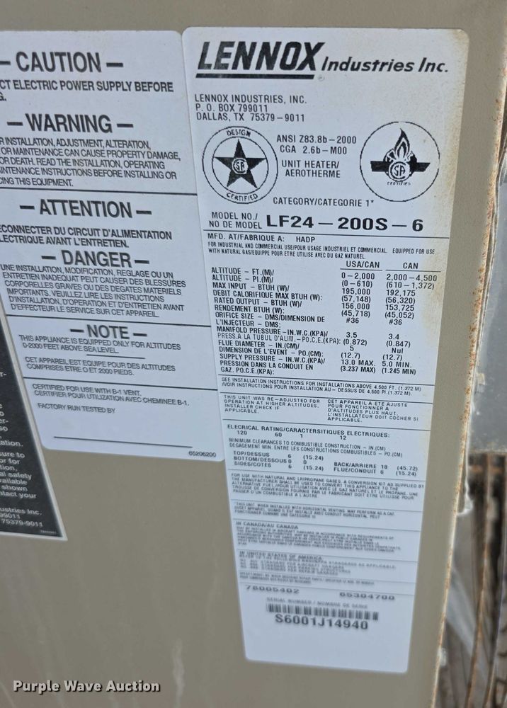 image for item DZ6037 (2) Lennox furnace units