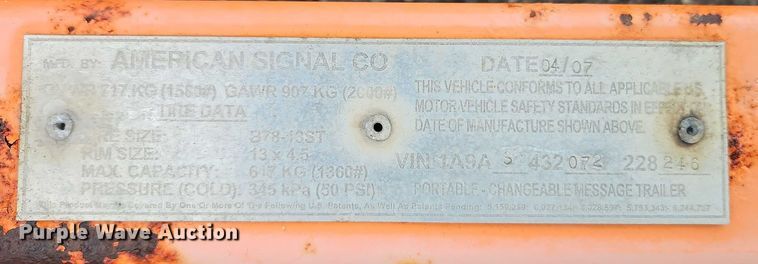 image for item EB8181 2007 American Signal message board trailer