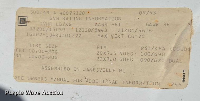 image for item ED2154 1994 Chevrolet Kodiak digger derrick truck