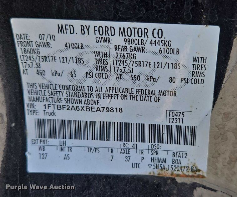 image for item ED2161 2011 Ford F250 Super Duty XL animal control pickup truck