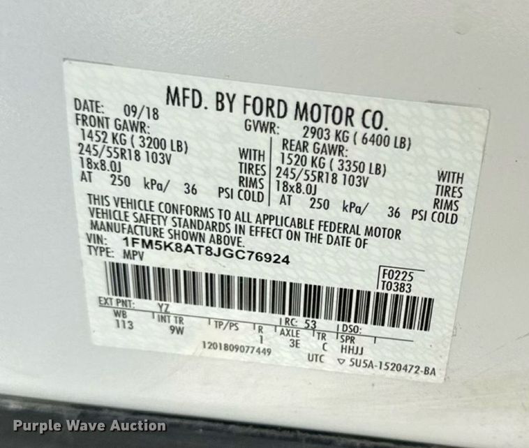 image for item ED4329 2018 Ford Explorer Police Interceptor  SUV