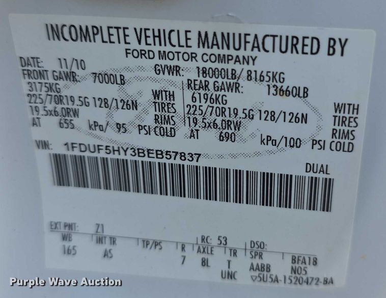 image for item EF3608 2011 Ford F550 XL Super Duty dump truck