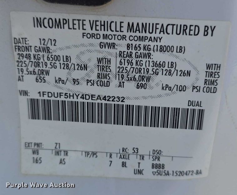 image for item EF3611 2013 Ford  F550 XL Super Duty flatbed truck