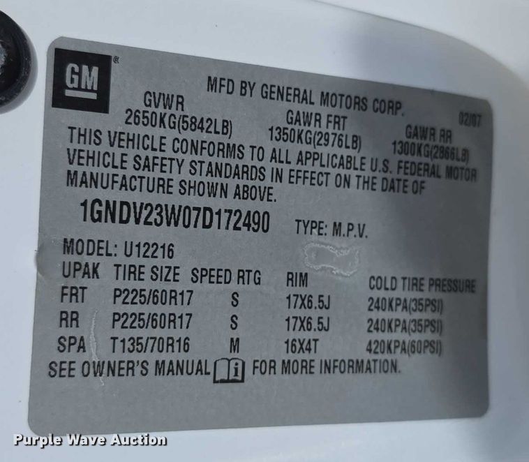 image for item EF3612 2007 Chevrolet Uplander LS van