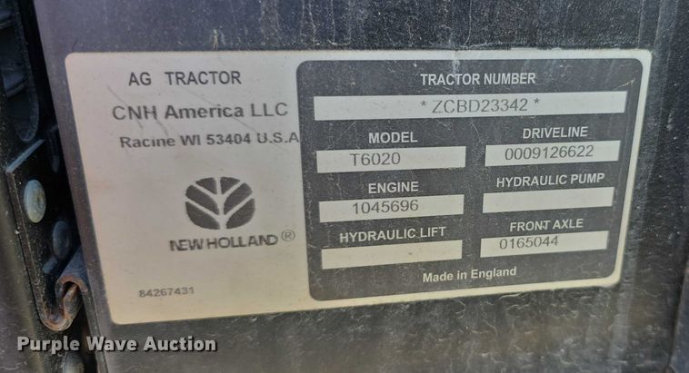 image for item EF3615 2012 New Holland T6020 Plus MFWD tractor
