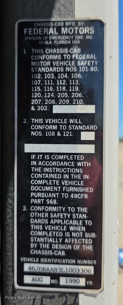 image for item EF3617 1990 Federal Motors E-One ladder fire truck