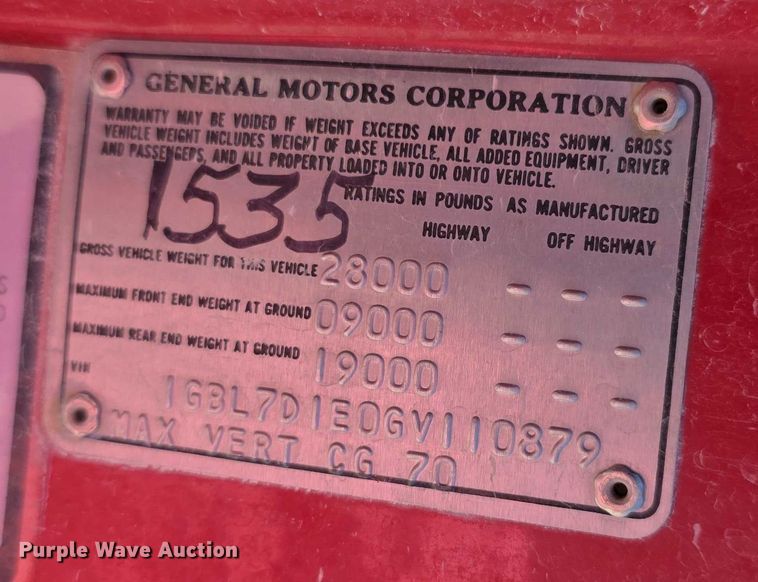 image for item EF3619 1986 Chevrolet  C70 Custom Deluxe pumper fire truck