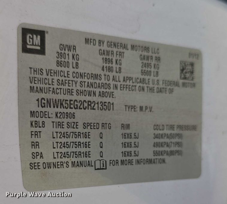 image for item EF3621 2012 Chevrolet Suburban 1500 SUV