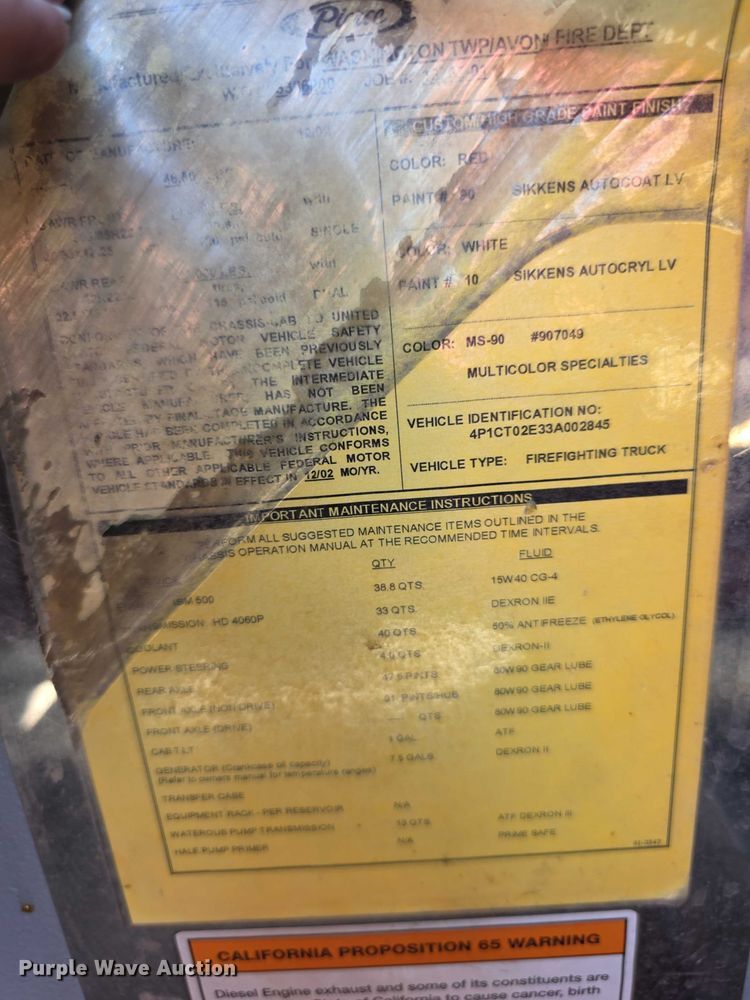 image for item EF3622 2003 Pierce Dash pumper fire truck