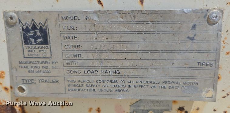 image for item EF3623 2000 Trail King TK40RB tilt deck equipment trailer