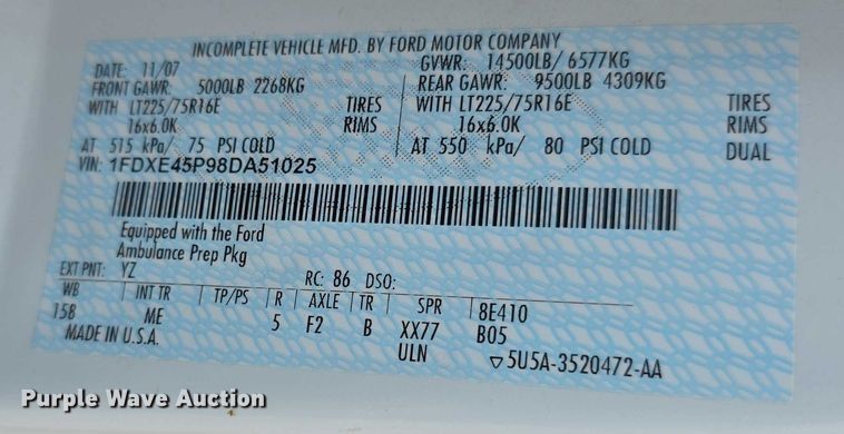 image for item EF3626 2008 Ford E450 Super Duty ambulance