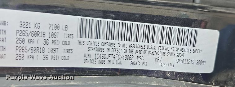 image for item EF3632 2015 Dodge Durango SSV SUV