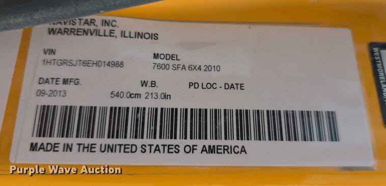 image for item EF3637 2014 International 7600 dump truck