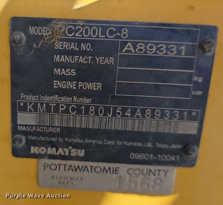 image for item EF3639 2009 Komatsu PC200LC-8 excavator