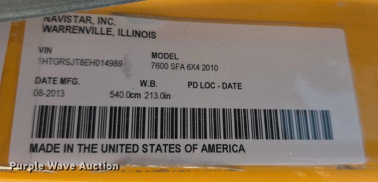 image for item EF3640 2014 International 7600 dump truck