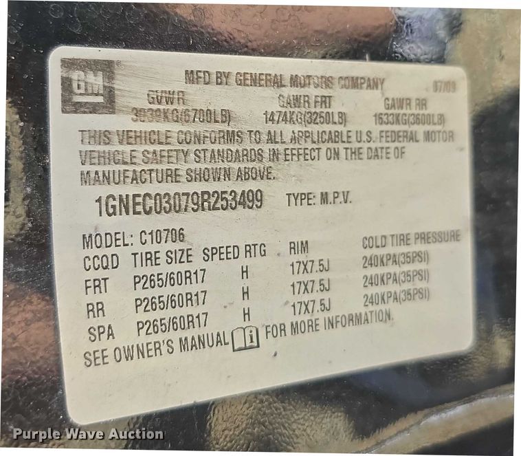 image for item EF3648 2009 Chevrolet Tahoe Police SUV