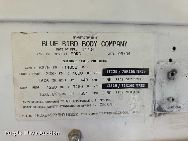 image for item EF3653 2005 Ford  E450 Super Duty  school bus