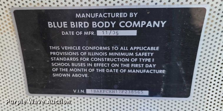 image for item EF3654 2007 Blue Bird Vision school bus