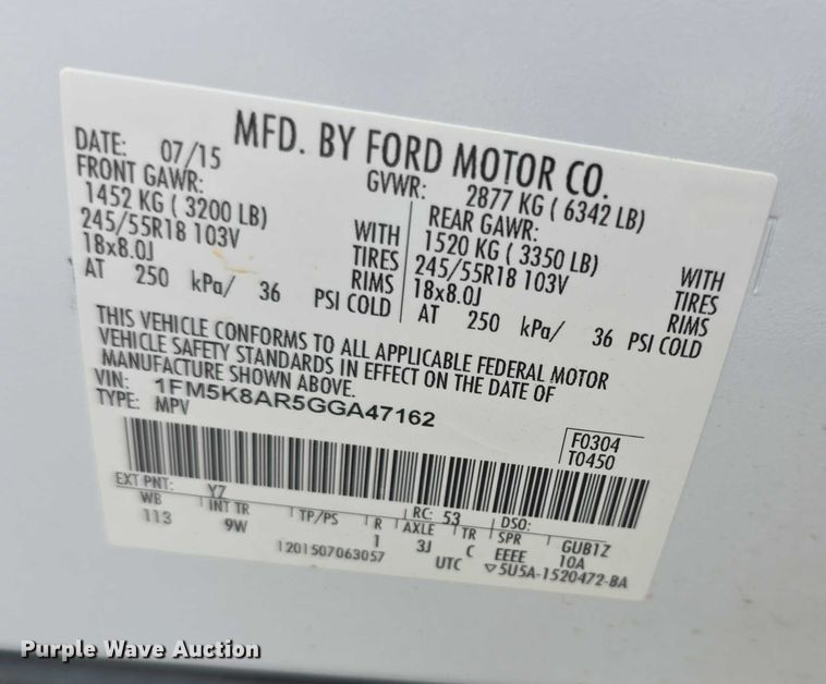 image for item EF3671 2016 Ford Explorer Police Interceptor SUV