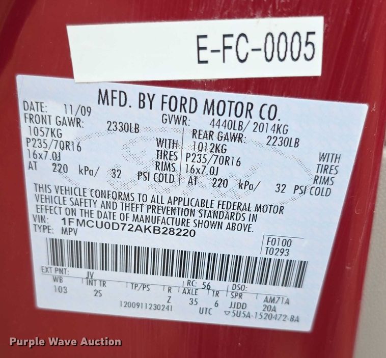 image for item EF3699 2010 Ford Escape XLT SUV