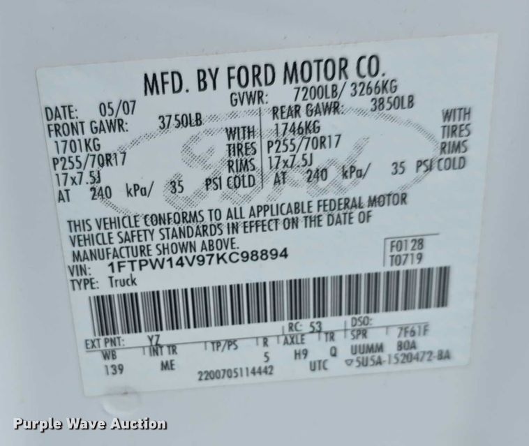 image for item EF3700 2007 Ford F150 SuperCrew pickup truck