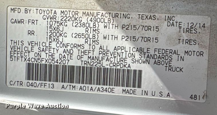 image for item EG8558 2015 Toyota Tacoma Access Cab pickup truck