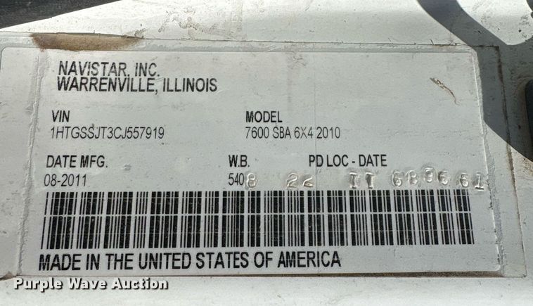 image for item EG8560 2012 International 7600 dump truck