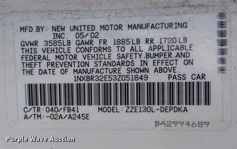 image for item EG8565 2003 Toyota Corolla 