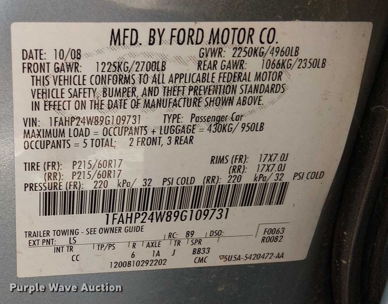 image for item EG8569 2009 Ford Taurus 