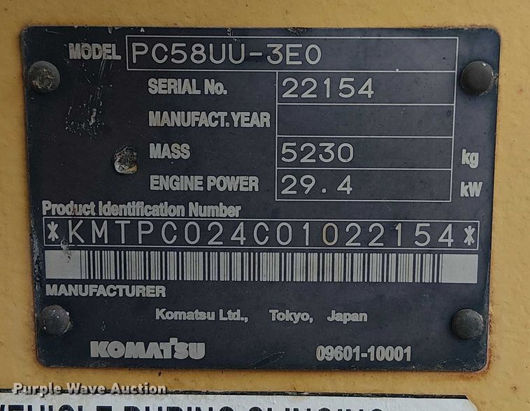 image for item EG8572 2004 Komatsu PC58UU-3E0 mini excavator