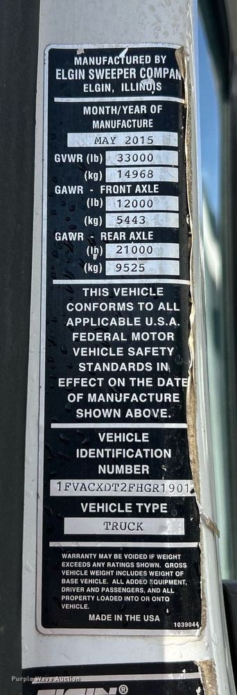 image for item EK2966 2015 Freightliner Business Class M2 street sweeper truck