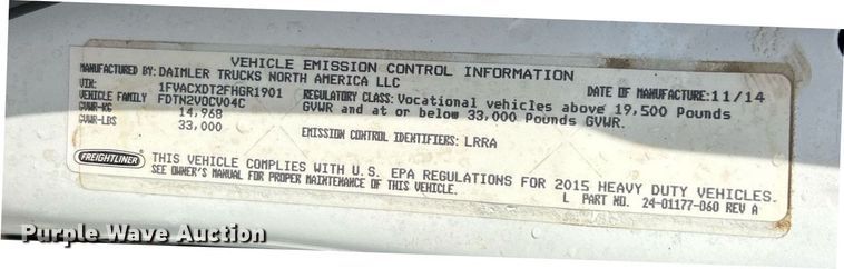 image for item EK2966 2015 Freightliner Business Class M2 street sweeper truck