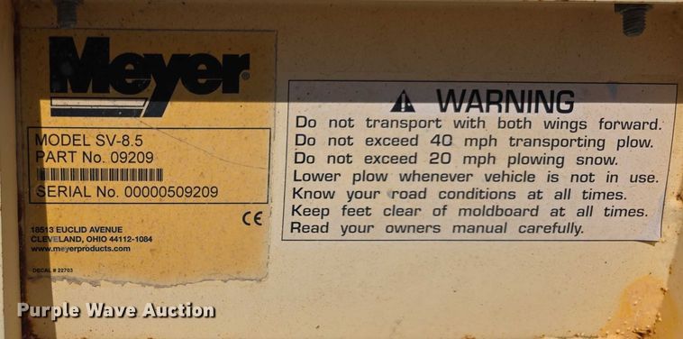 image for item EK5390 Meyer SV8.5 snow plow