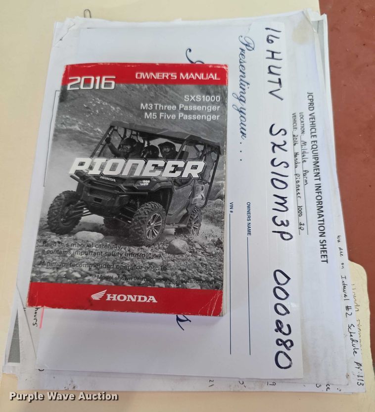 image for item EK5466 2016 honda Pioneer 1000 utility vehicle