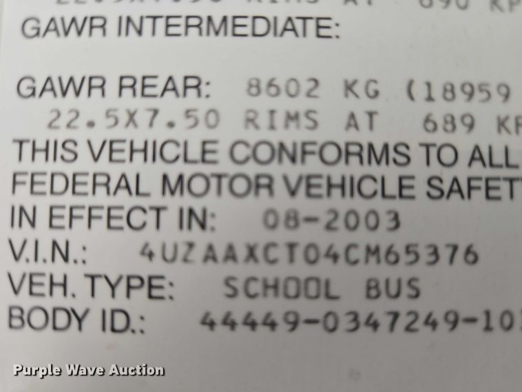 image for item EM2155 2004 Freightliner 101PS school bus