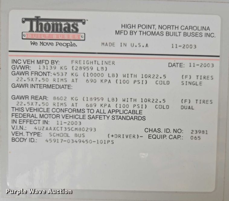 image for item EM2157 2005 Freightliner 101PS school bus