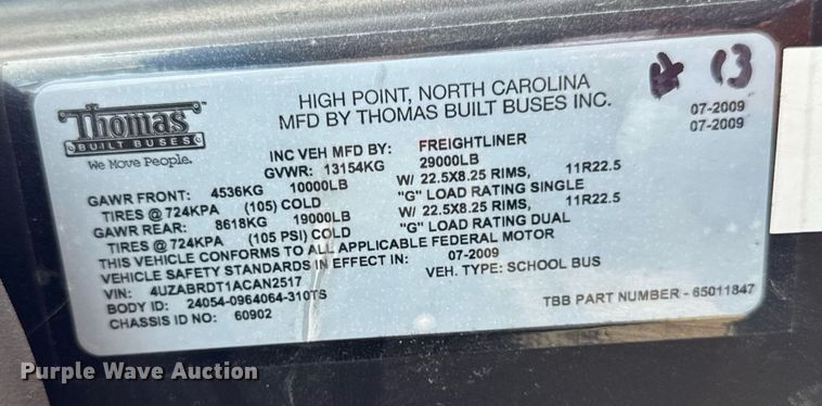 image for item EM2176 2010 Thomas B2 bus chasis school bus