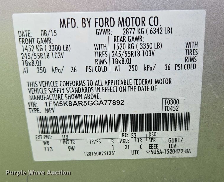 image for item EN3772 2016 Ford Explorer Police Interceptor SUV