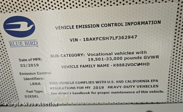 image for item EN8301 2020 BlueBird Vision school bus