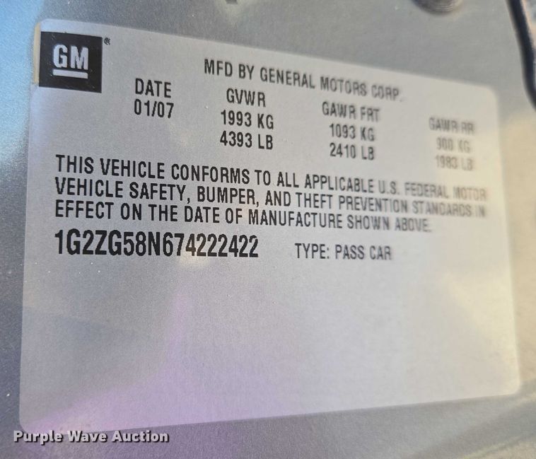 image for item EN8305 2007 Pontiac G6 