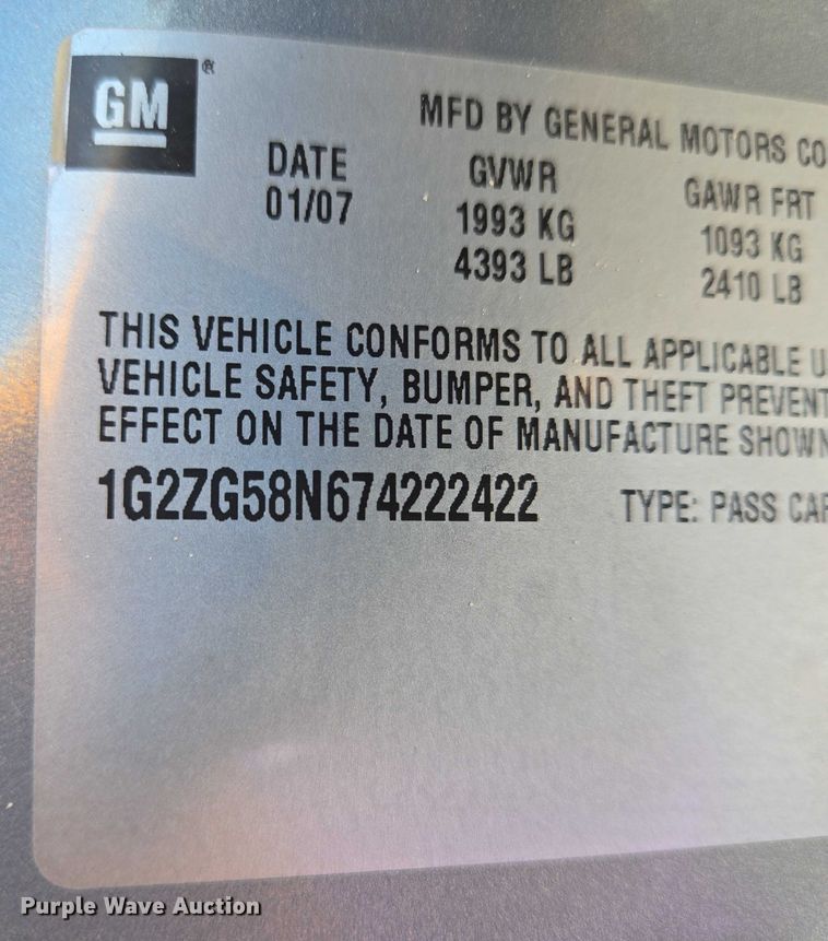 image for item EN8305 2007 Pontiac G6 