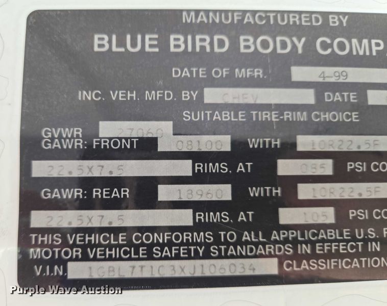 image for item EN8306 1999 Blue Bird school bus