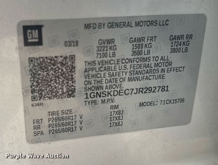 image for item ER2142 2018 Chevrolet Tahoe Police  SUV